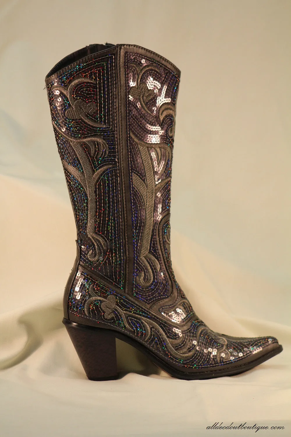 Helen's Heart | Full Embellished Sequin Charcoal Boot