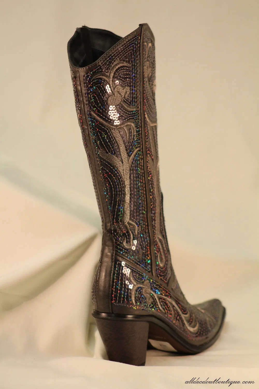 Helen's Heart | Full Embellished Sequin Charcoal Boot