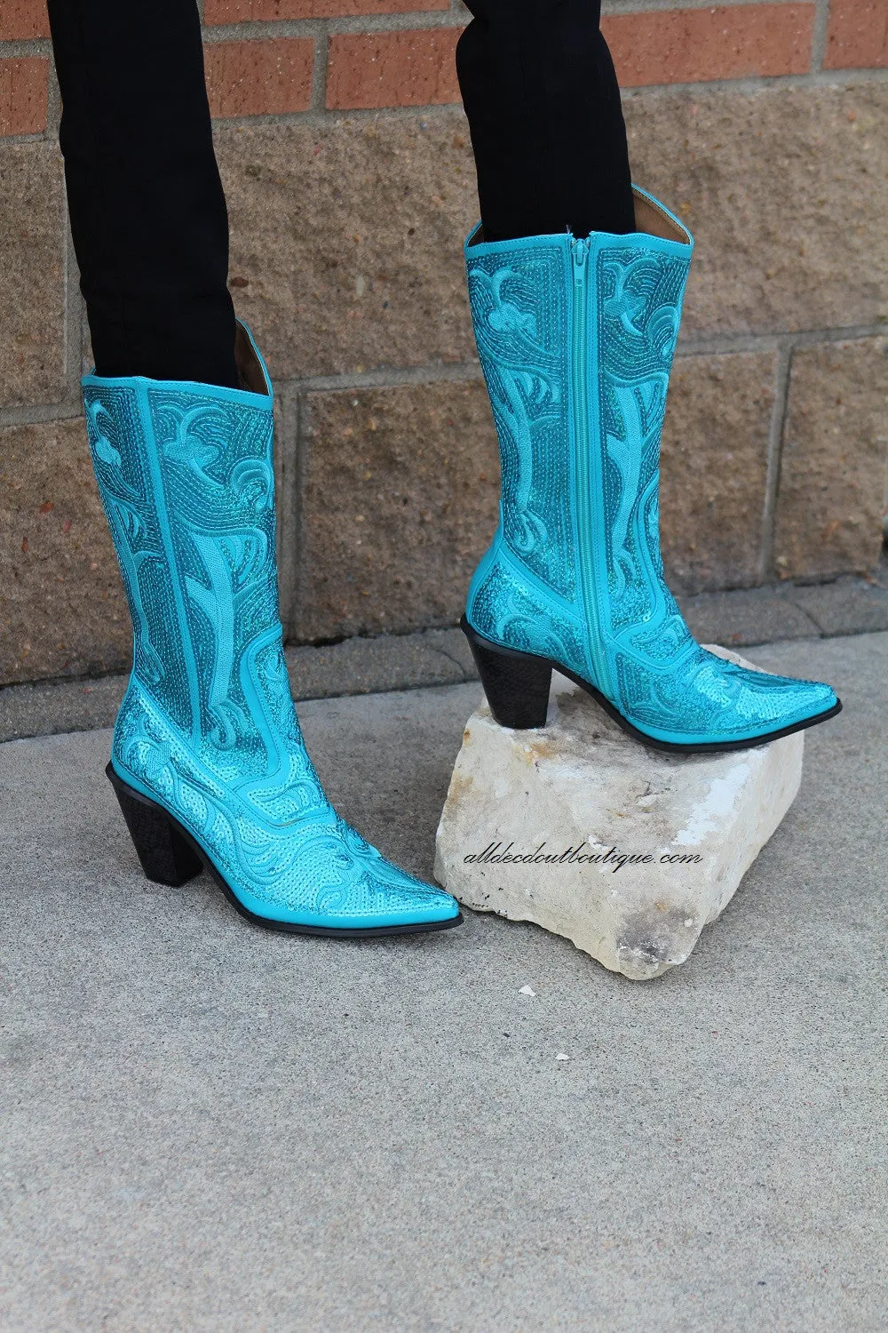 Helen's Heart | Full Embellished Sequin Turquoise Boot