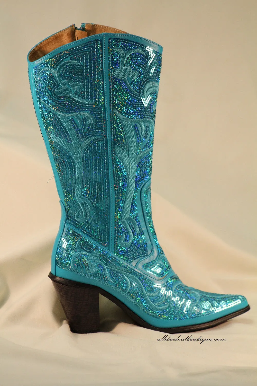 Helen's Heart | Full Embellished Sequin Turquoise Boot