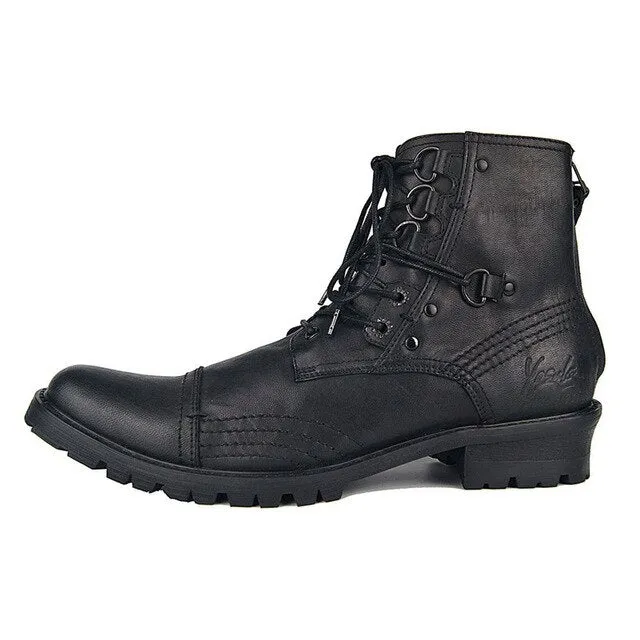 High End genuine leather handmade punk rock Boots men wedge ankle British cowboy Retro botas Wipe the old shoes