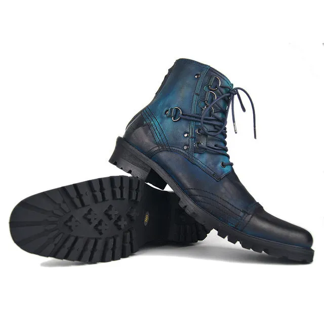 High End genuine leather handmade punk rock Boots men wedge ankle British cowboy Retro botas Wipe the old shoes