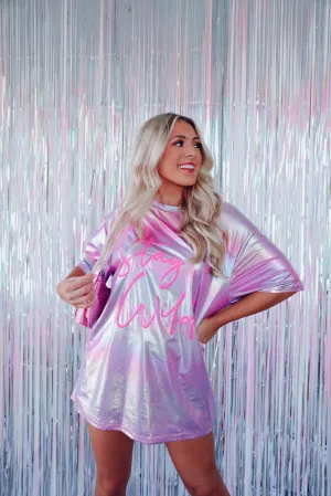 Iridescent "Stay Wild" Oversized Graphic Tee - Lavender