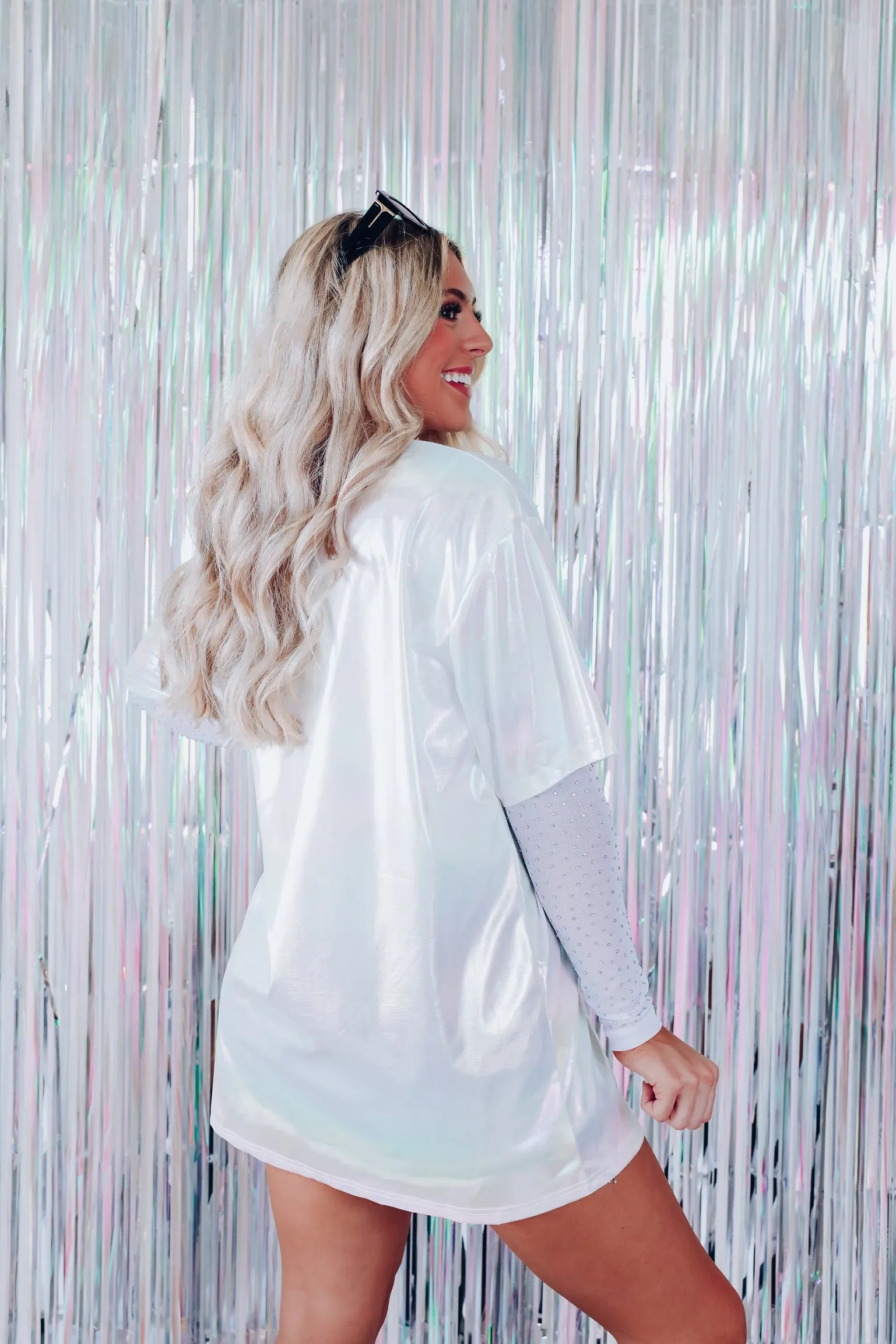 Iridescent "Stay Wild" Oversized Graphic Tee - White