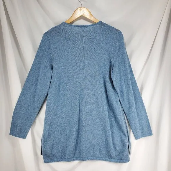 J. Jill Women's Blue Pullover Sweater Split Neck Knitted Size Medium (C-4)