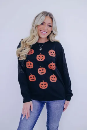 Jack -O-Lantern Glitter Graphic Top
