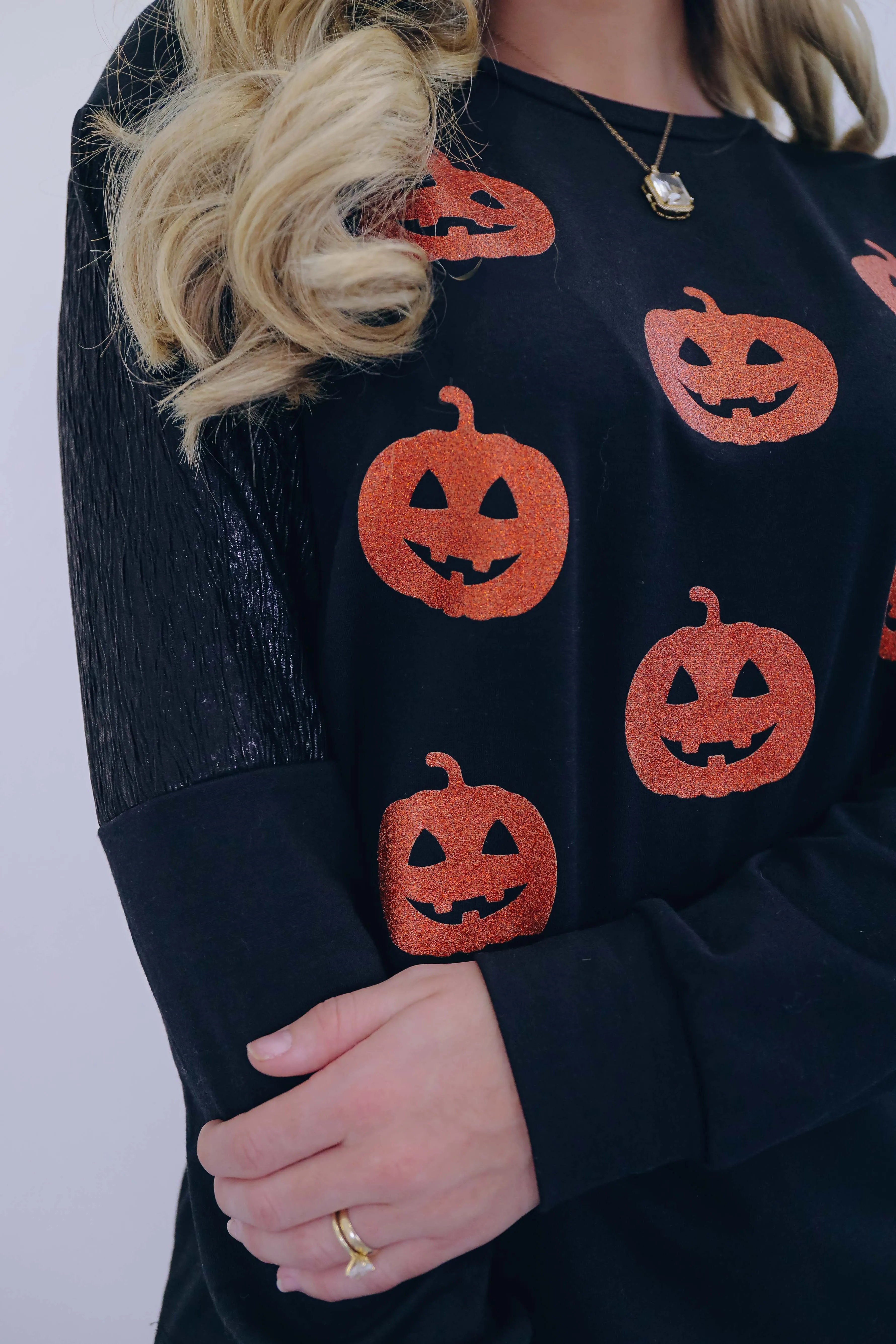 Jack -O-Lantern Glitter Graphic Top