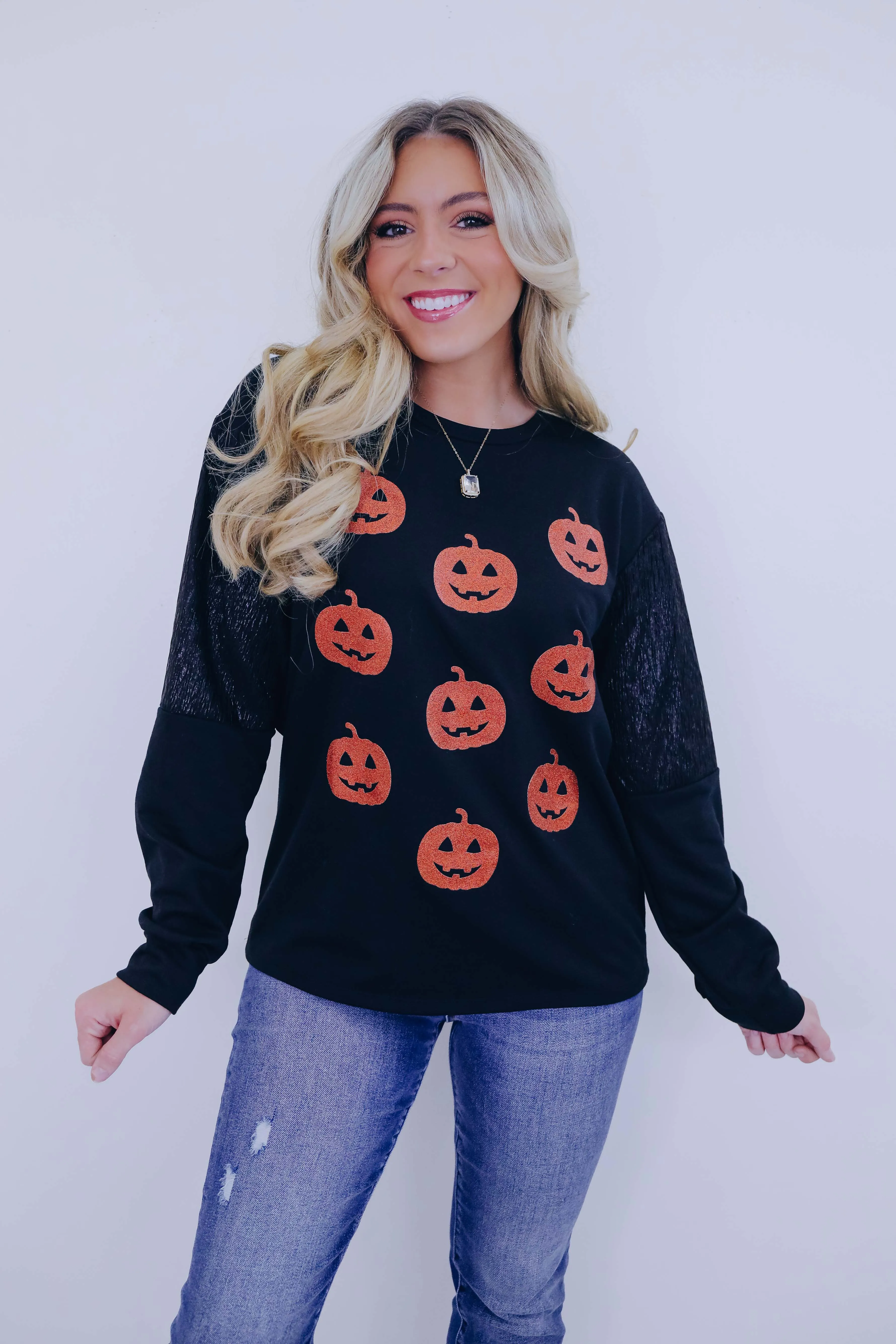 Jack -O-Lantern Glitter Graphic Top