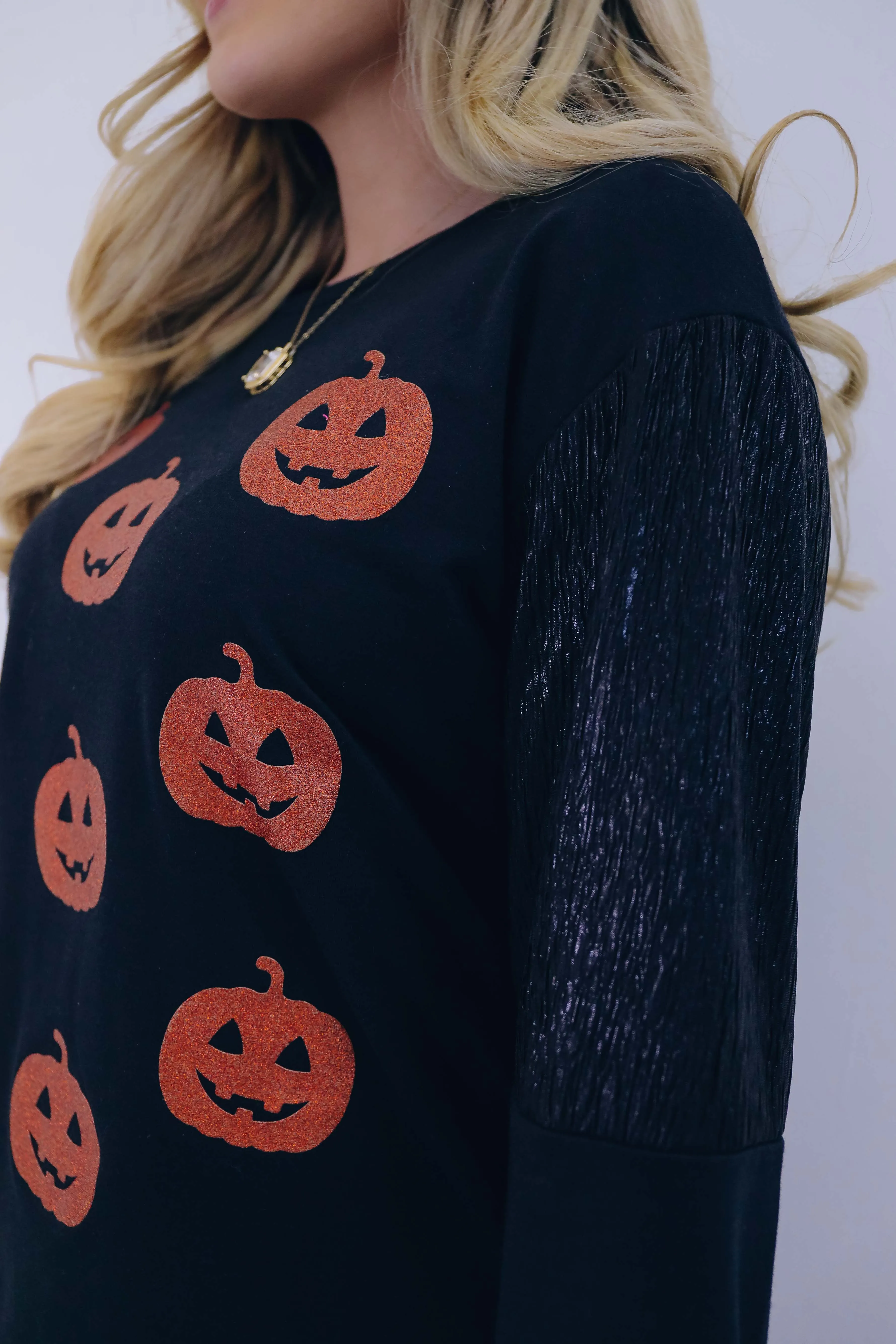 Jack -O-Lantern Glitter Graphic Top