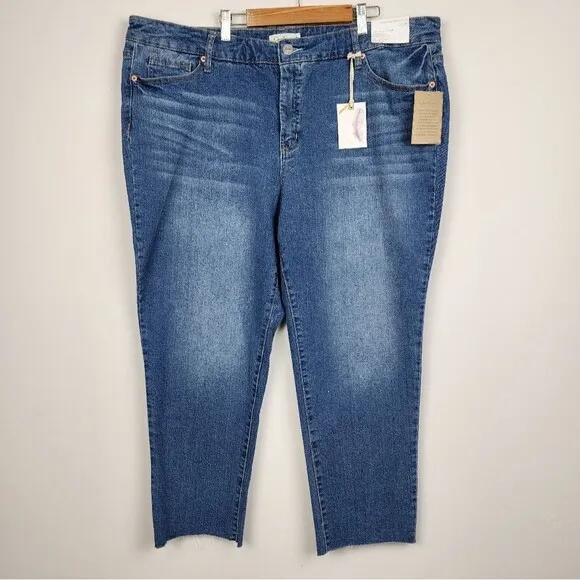 Jessica Simpson Cropped Jeans Blue Denim Slim Straight High Rise Plus Size 20W