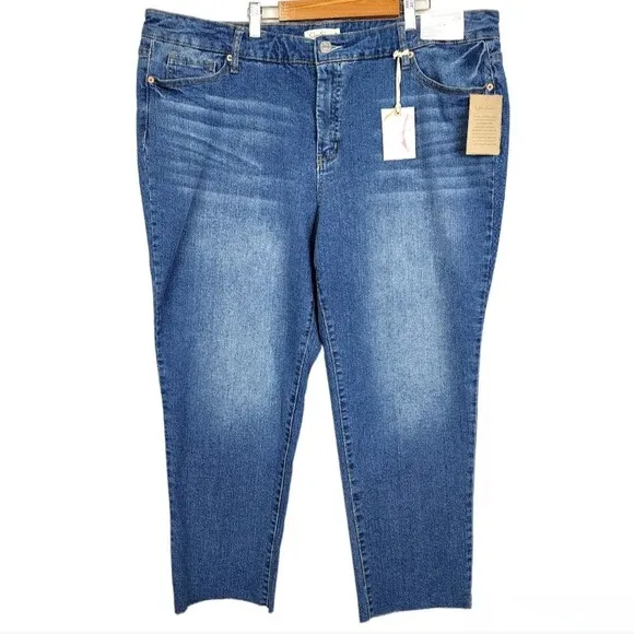 Jessica Simpson Cropped Jeans Blue Denim Slim Straight High Rise Plus Size 20W