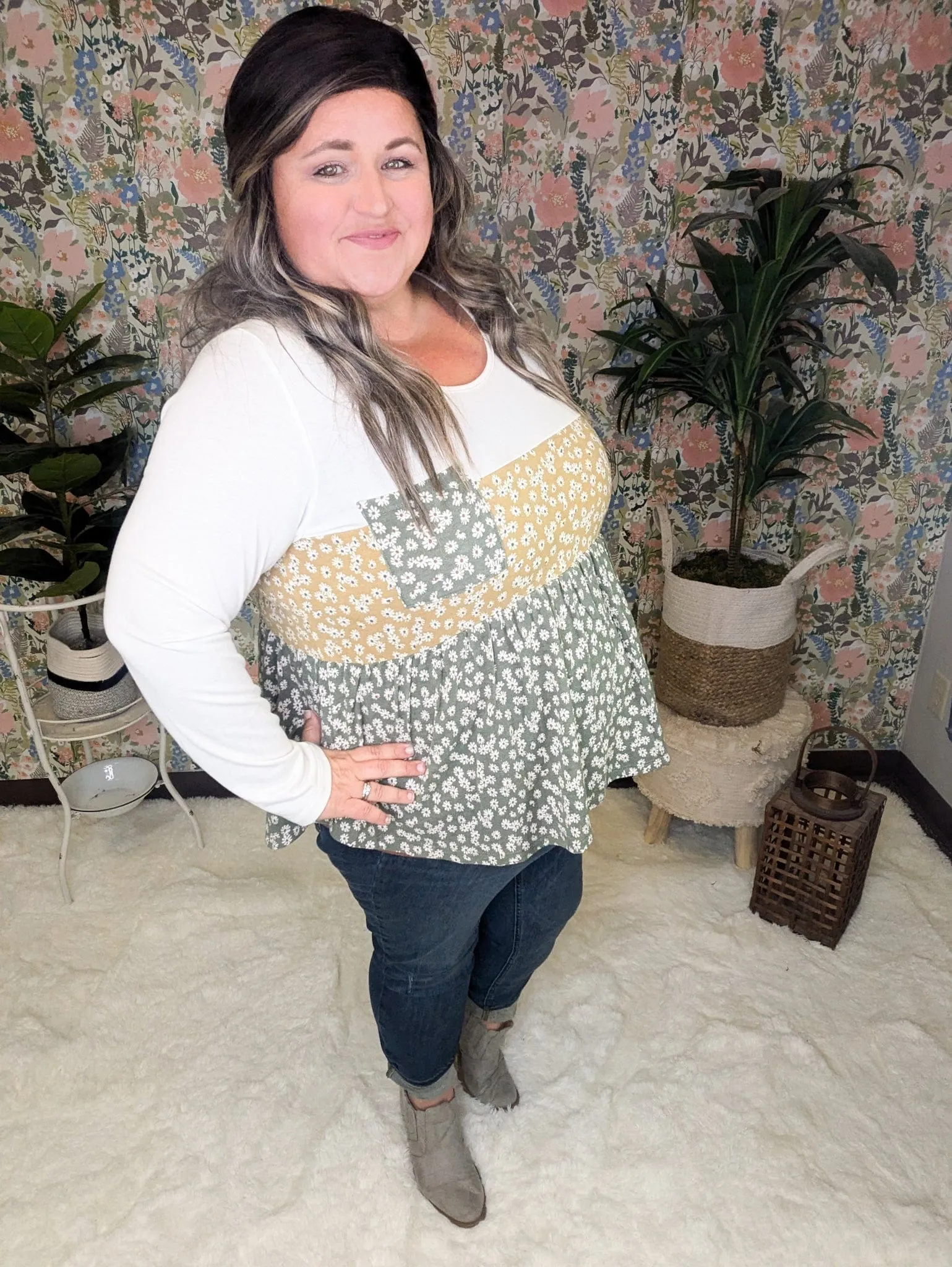 Josephine Floral Blocked Shaping Top