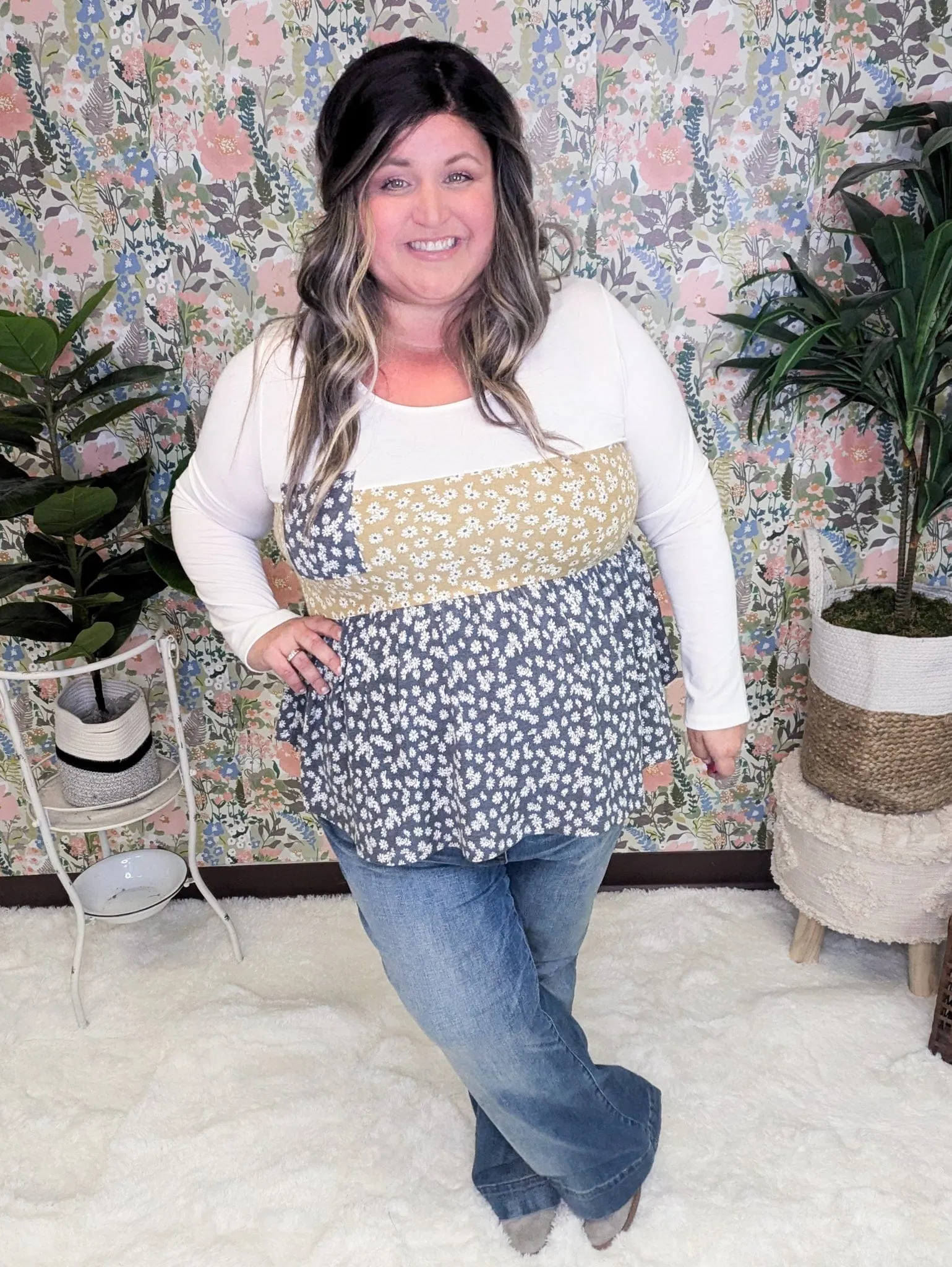 Josephine Floral Blocked Shaping Top