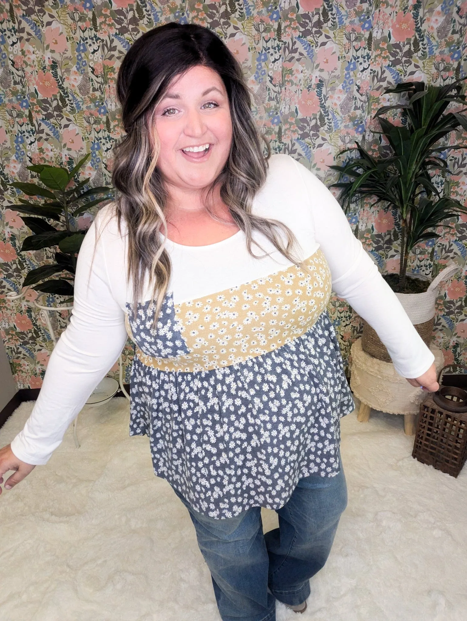 Josephine Floral Blocked Shaping Top
