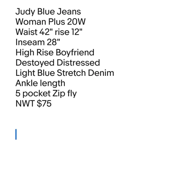 Judy Blue Boyfriend Jeans Woman Plus 20W High Rise Destroyed Stretch Denim New