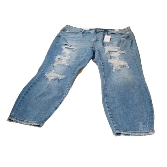 Judy Blue Boyfriend Jeans Woman Plus 20W High Rise Destroyed Stretch Denim New