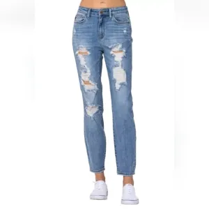 Judy Blue Boyfriend Jeans Woman Plus 20W High Rise Destroyed Stretch Denim New