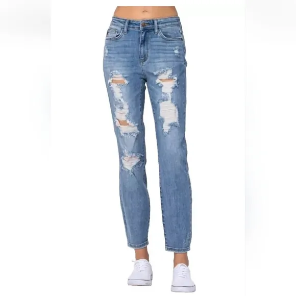Judy Blue Boyfriend Jeans Woman Plus 20W High Rise Destroyed Stretch Denim New