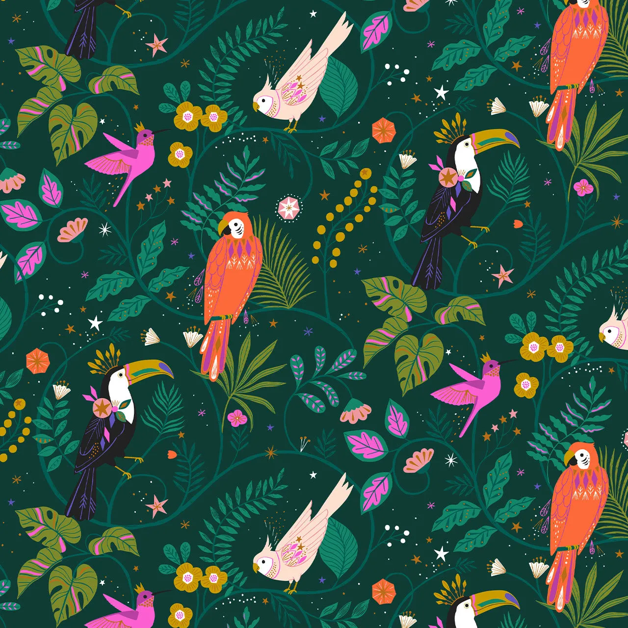 Jungle Luxe, Birds in Emerald