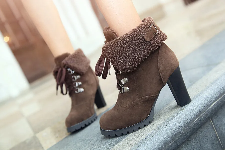 Lace Up Suede Short Boots Plus Size Women Shoes 8703