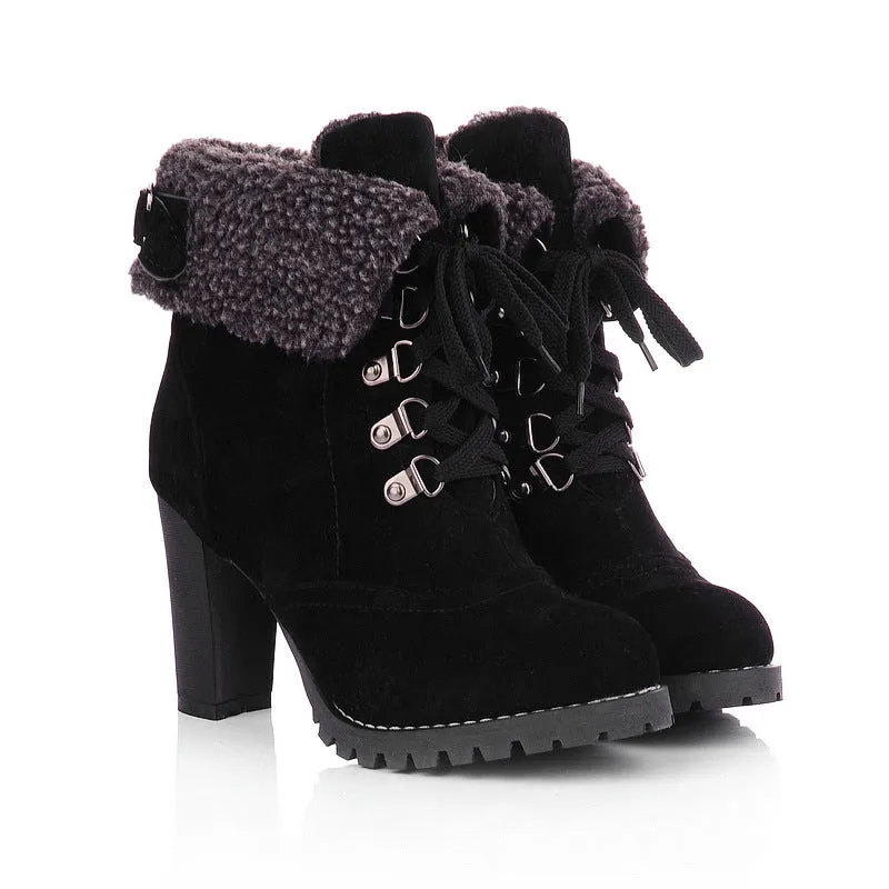 Lace Up Suede Short Boots Plus Size Women Shoes 8703