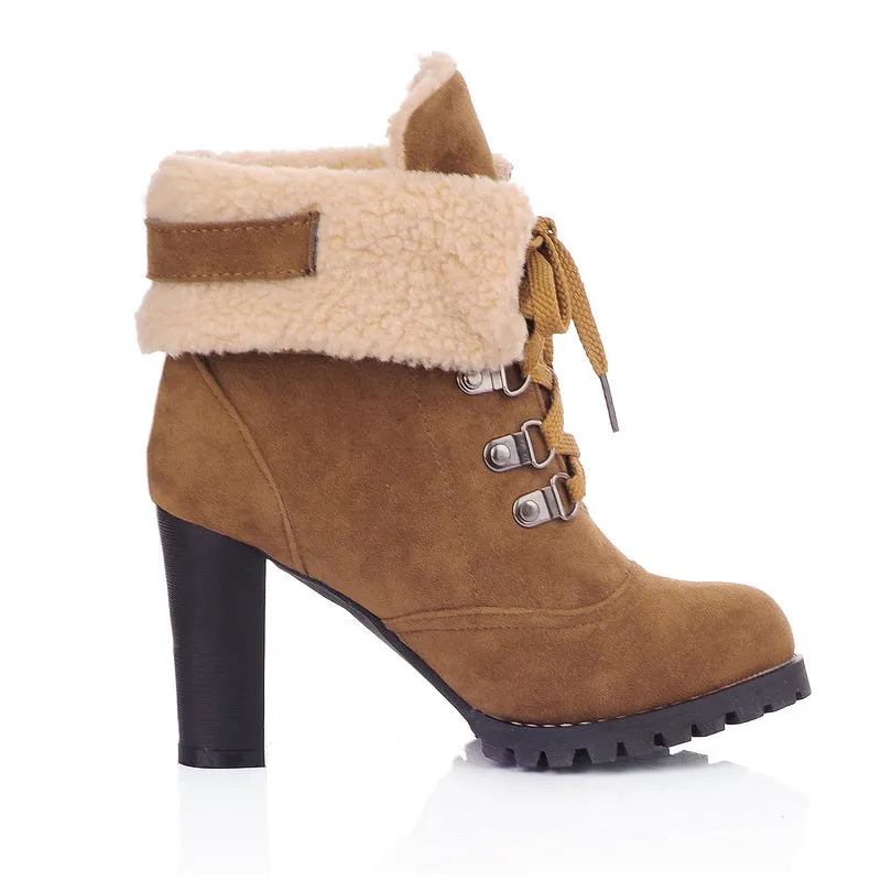 Lace Up Suede Short Boots Plus Size Women Shoes 8703