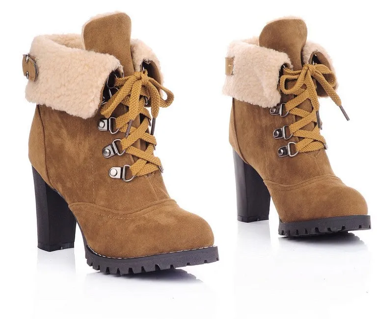 Lace Up Suede Short Boots Plus Size Women Shoes 8703