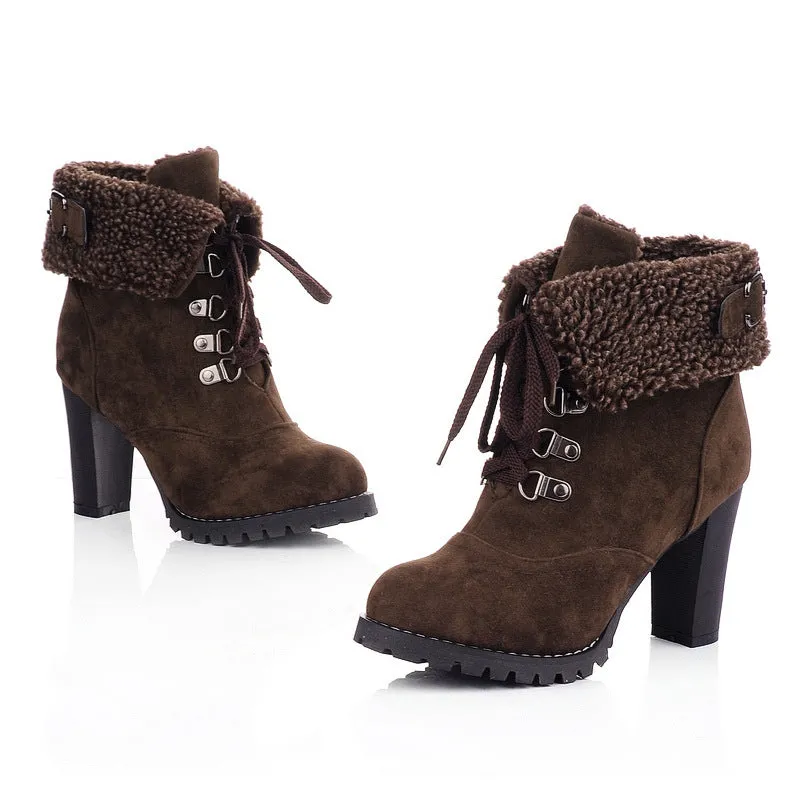 Lace Up Suede Short Boots Plus Size Women Shoes 8703