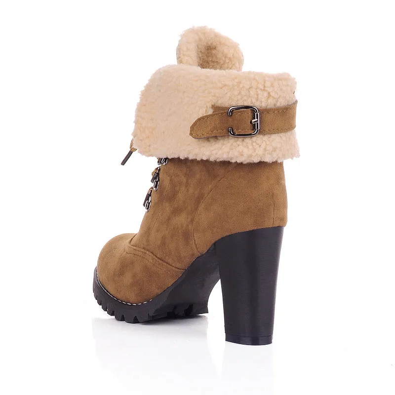 Lace Up Suede Short Boots Plus Size Women Shoes 8703
