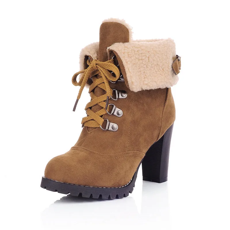 Lace Up Suede Short Boots Plus Size Women Shoes 8703