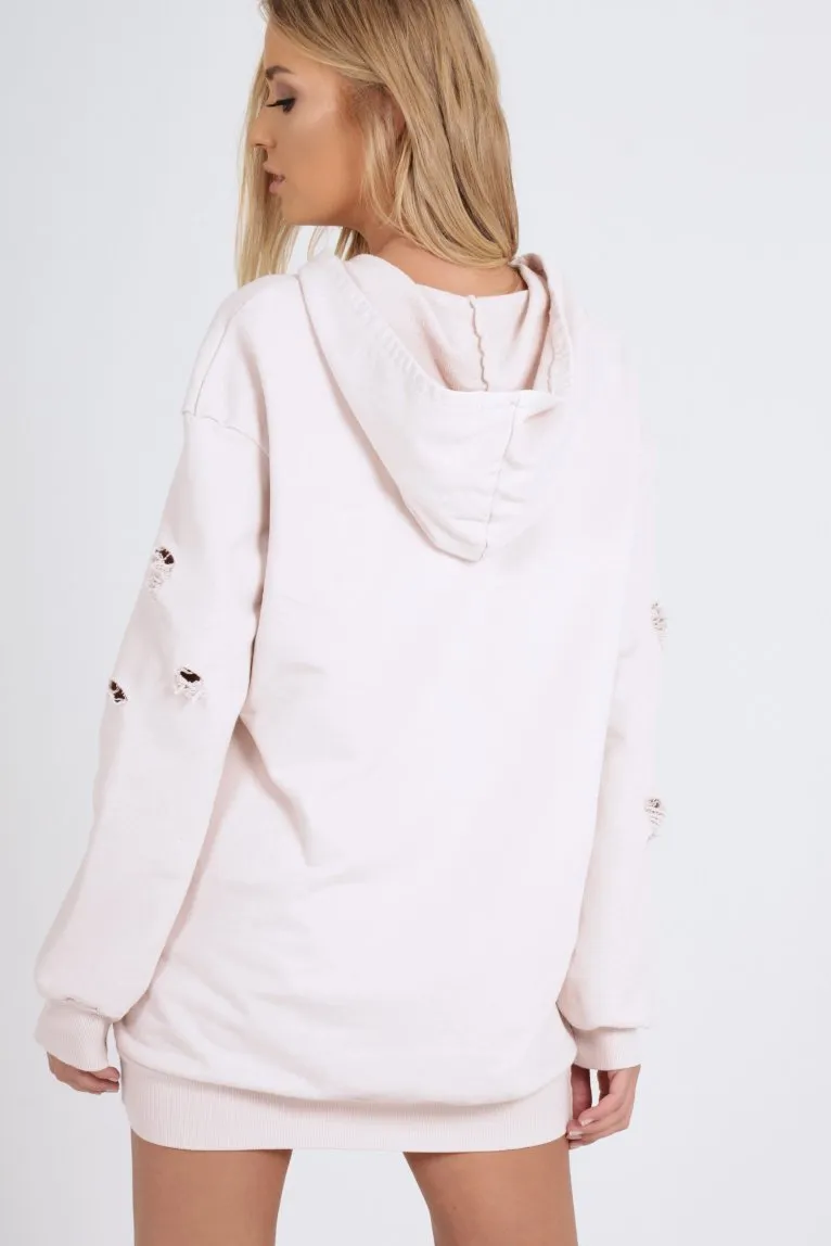 Light Pink Distressed Oversized Hoodie - Khloe