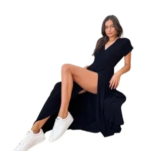 Lulu’s Easy for Me Navy Blue Short Sleeve Maxi Dress Size Small NWT