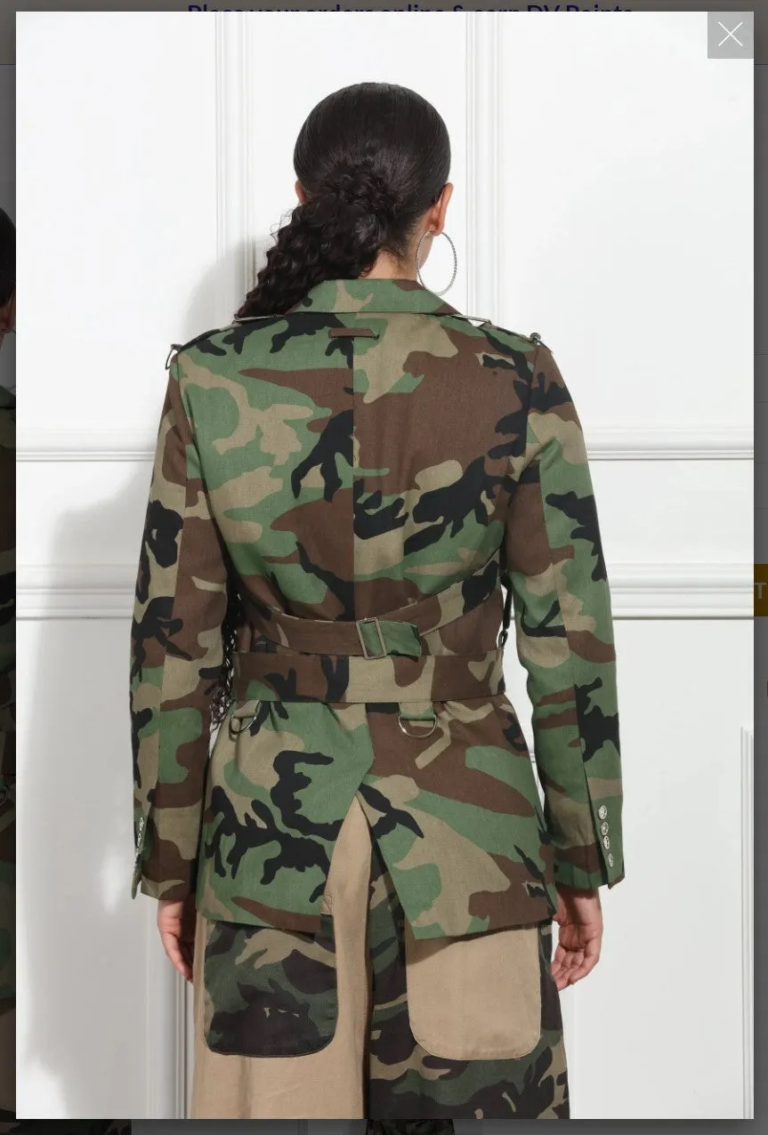 Luxe Moda LM-391 - Camo - Button Down Belted Camo Jacket