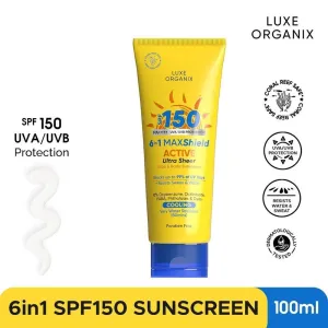Luxe Organix 6 In 1 MAXShield Active Ultra Sheer Face and Body Cooling Sunscreen 100ml