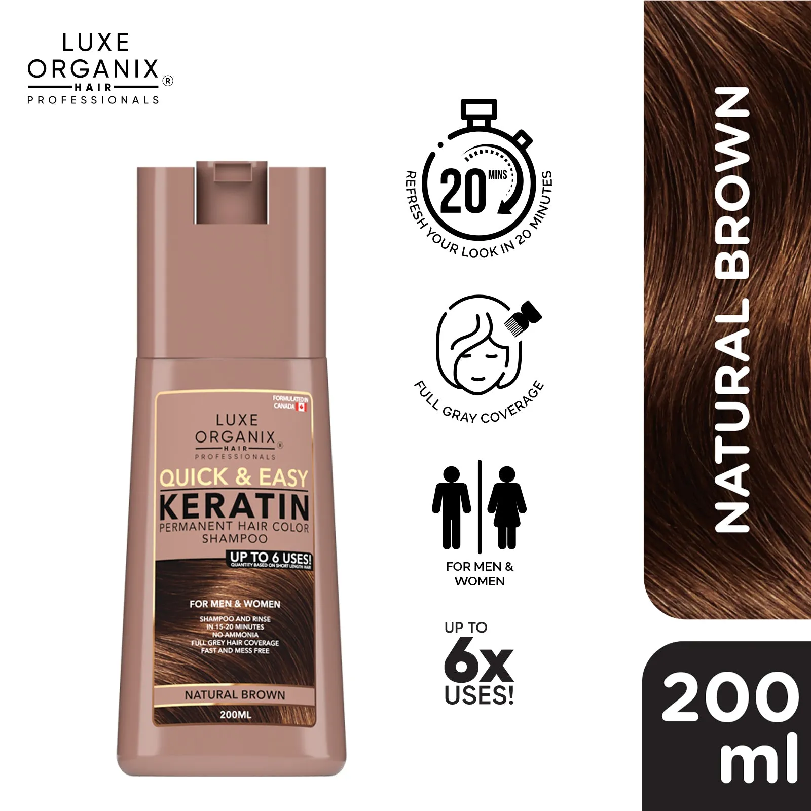 Luxe Organix Hair Color Shampoo in Natural Brown