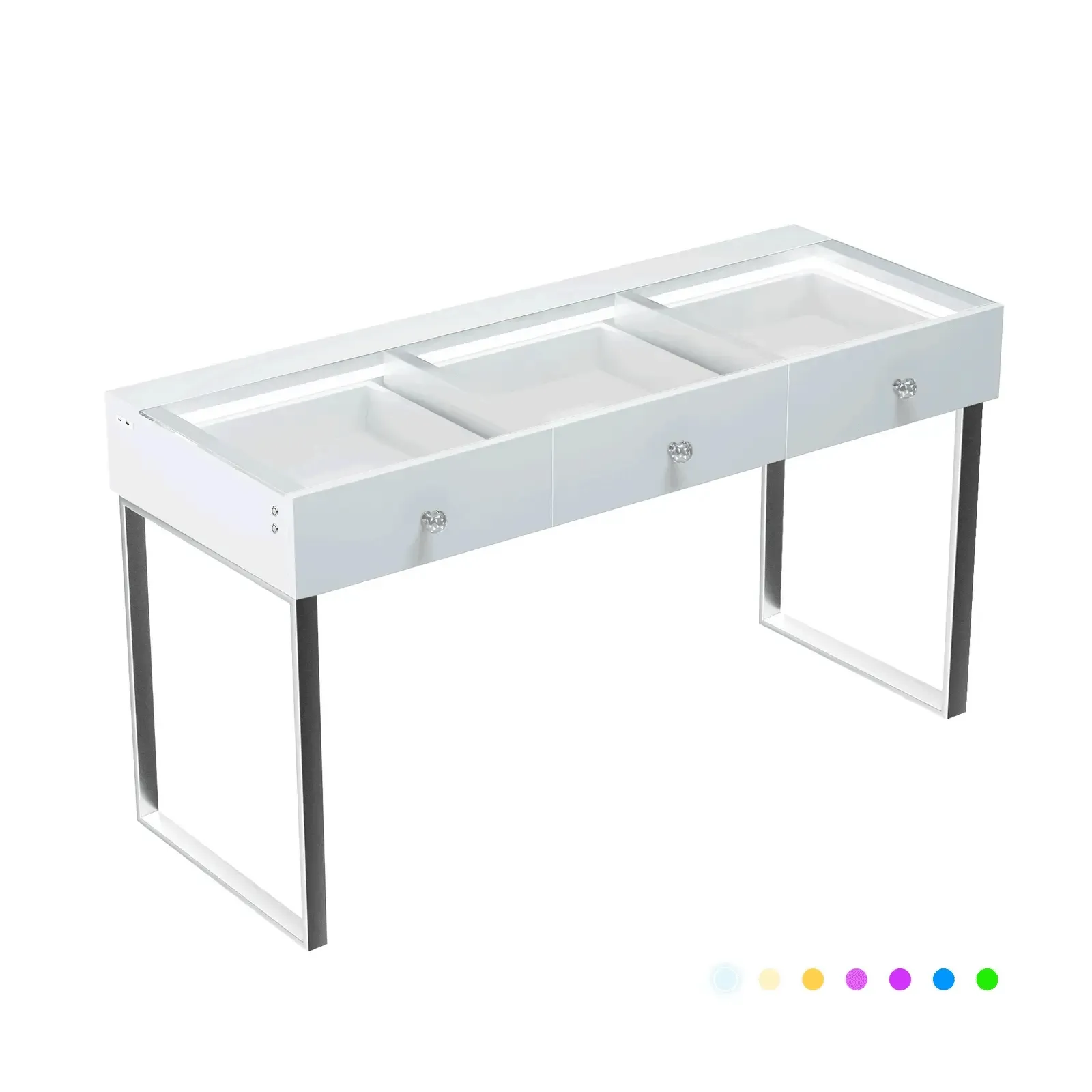 LUXE Vanity Desk Pro with Adjustable LED Light Strip and Glass Top - 3 Drawer