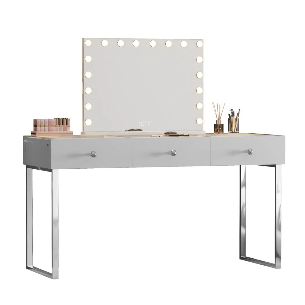 LUXE Vanity Desk Pro with Adjustable LED Light Strip and Glass Top - 3 Drawer