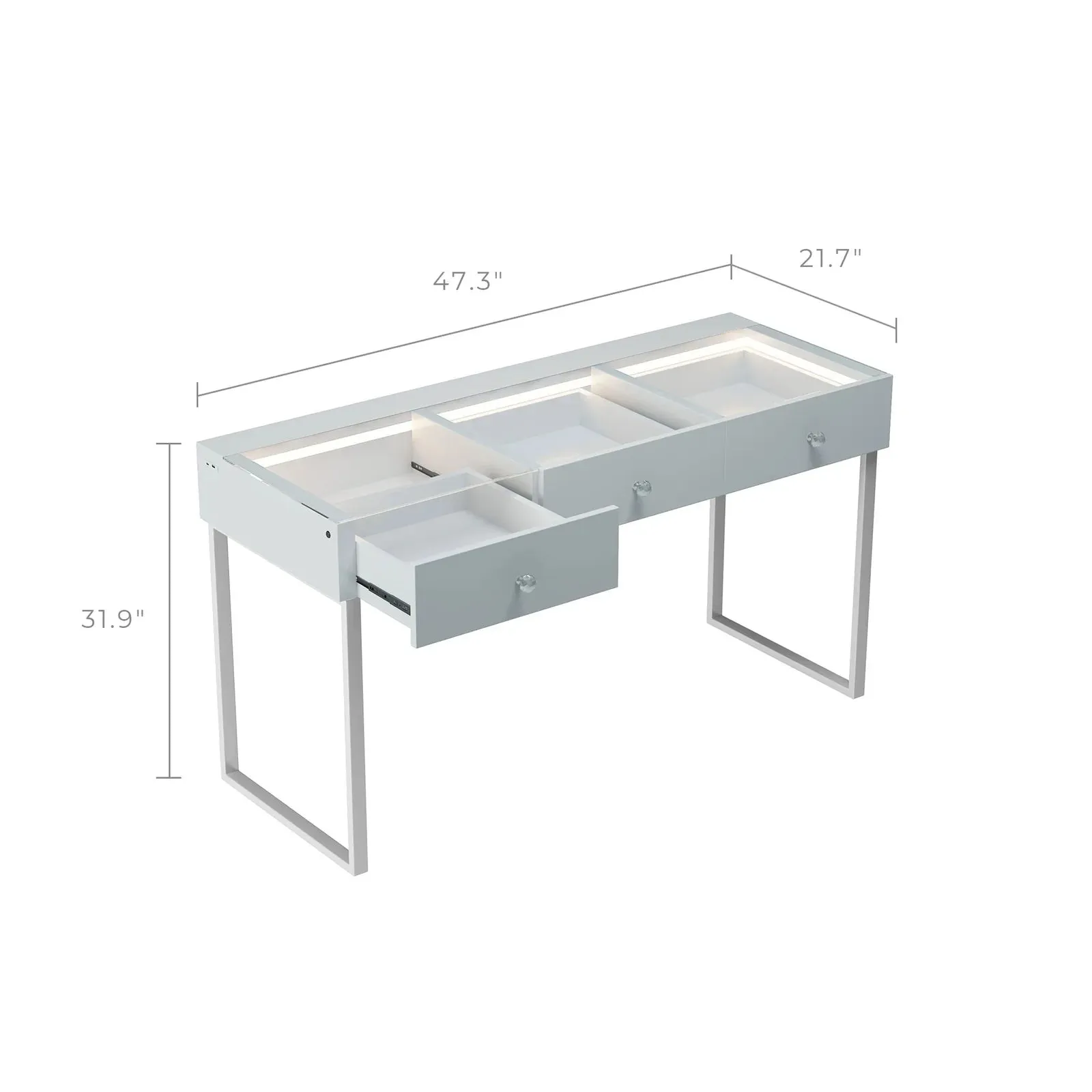 LUXE Vanity Desk Pro with Adjustable LED Light Strip and Glass Top - 3 Drawer