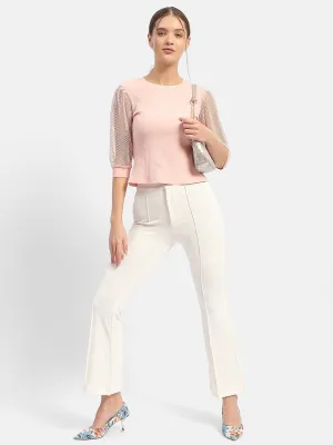 Madame Knit Sleeve Pink Regular Top