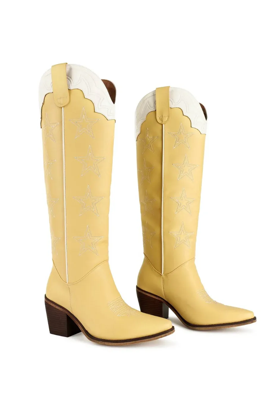 MARFA The Carrie Light Yellow Star Western Cowgirl Boots