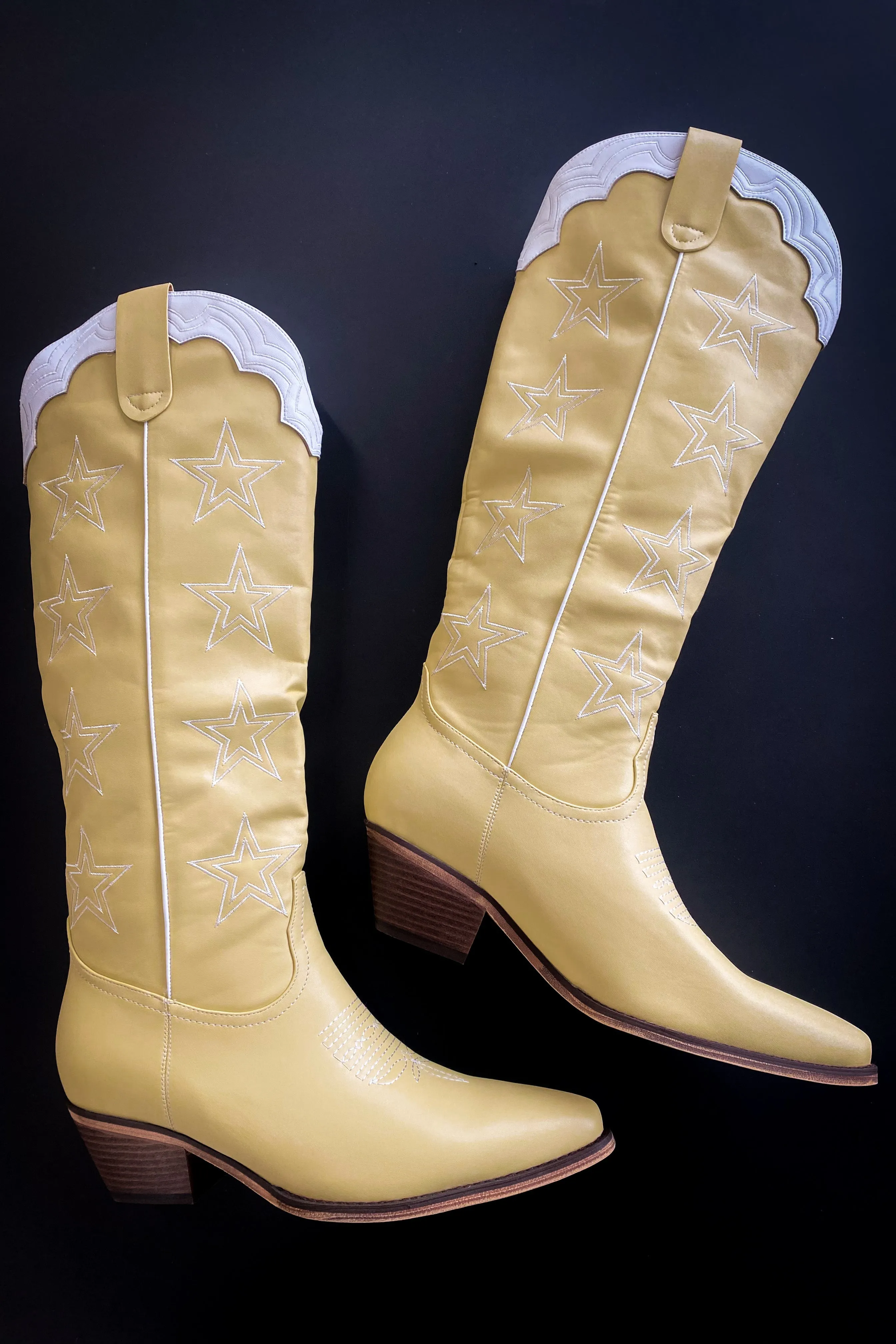 MARFA The Carrie Light Yellow Star Western Cowgirl Boots