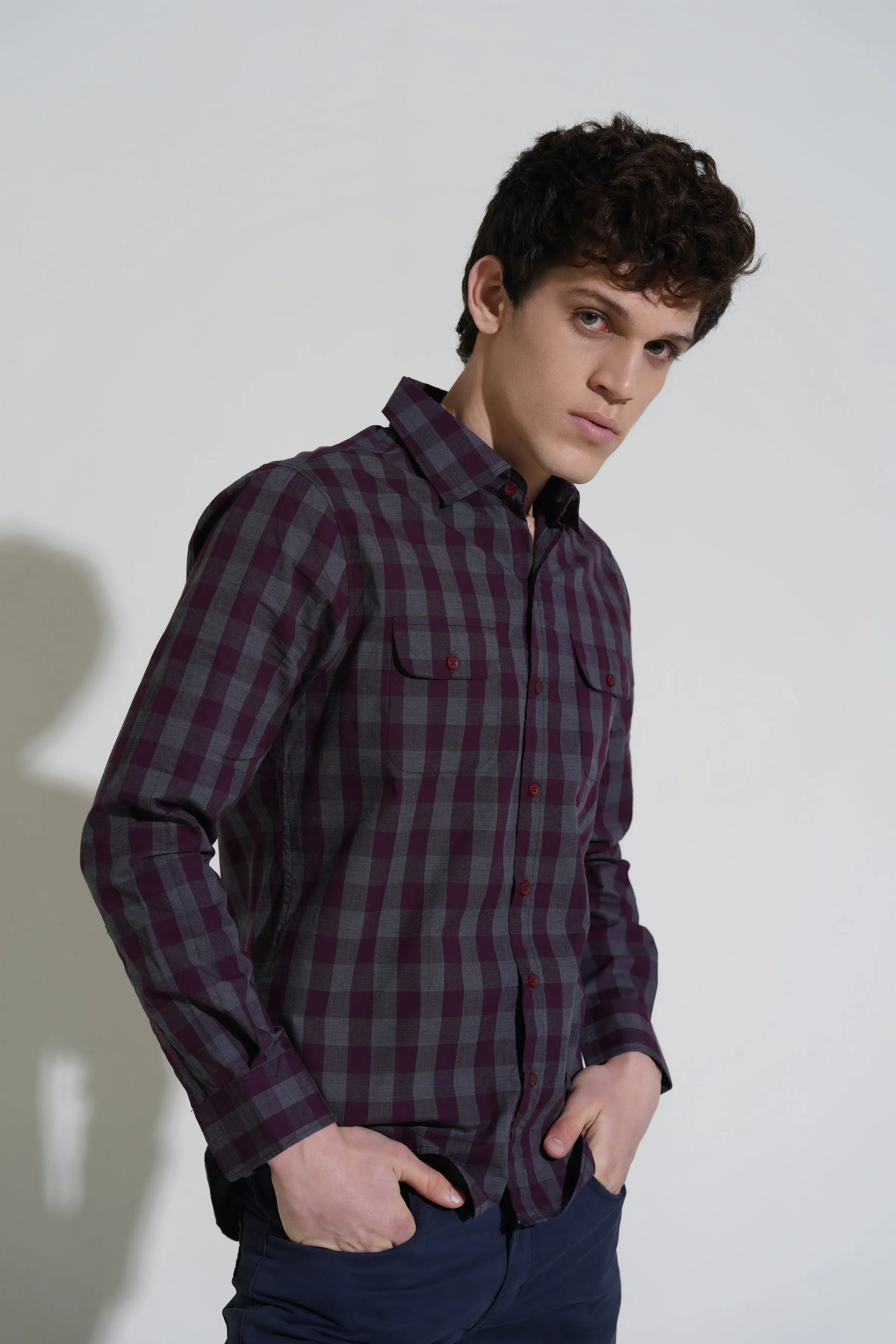 Maroon Small Check Shirt