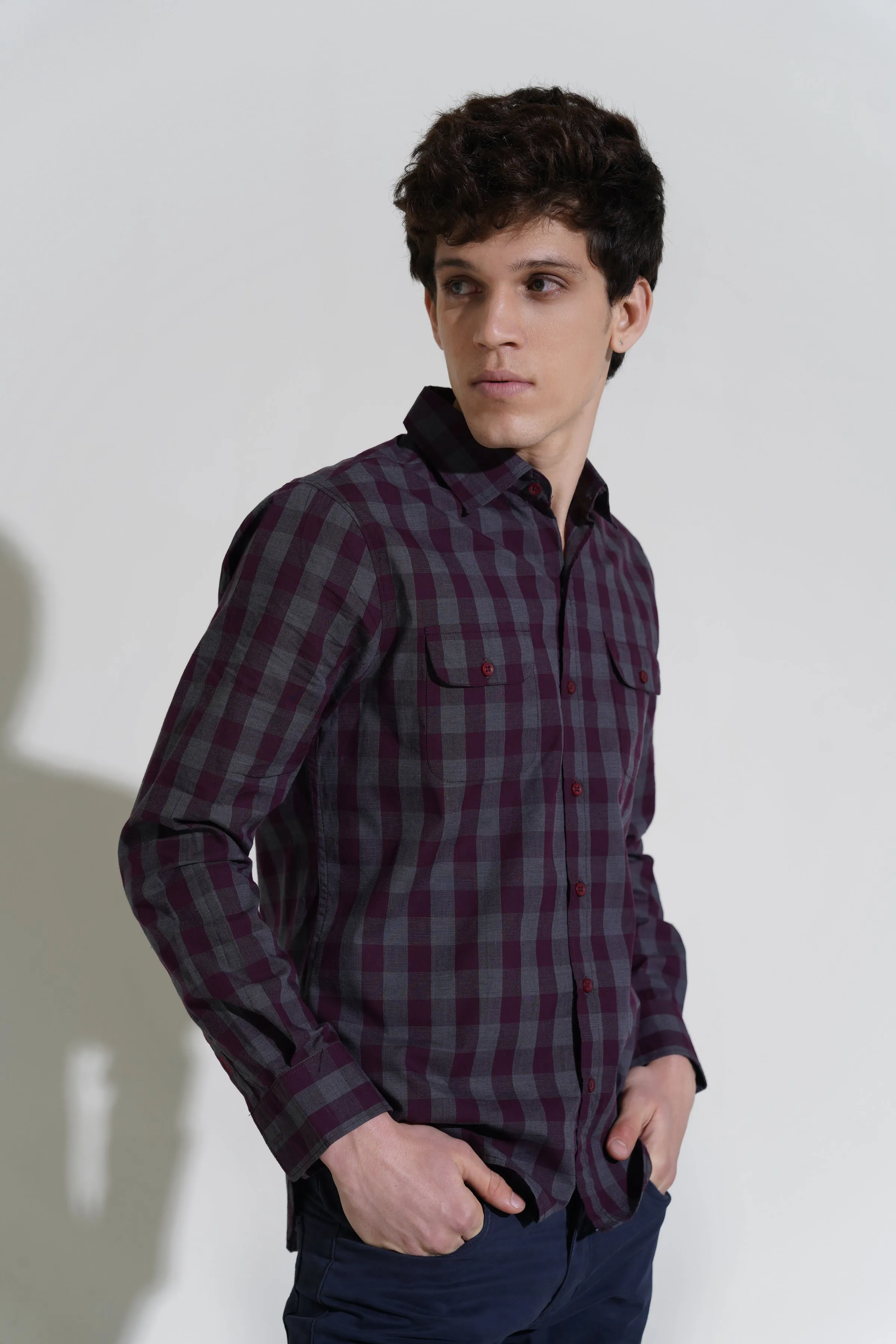 Maroon Small Check Shirt