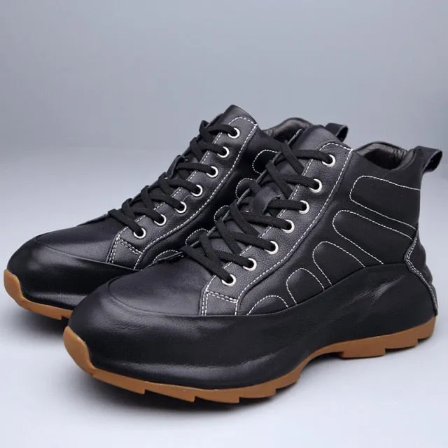 Men Round Toe Genuine Leather Platform White Shoes