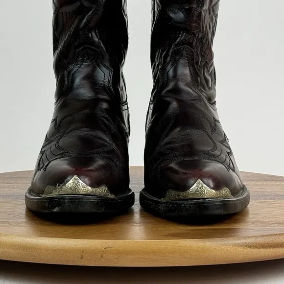 Mens Durango Mahogany Brown Leather Pointed Toe Tips Cowboy Western Boots Size 9