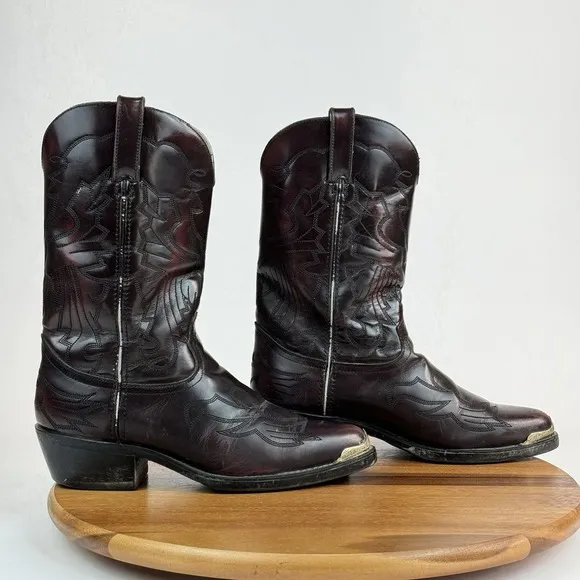 Mens Durango Mahogany Brown Leather Pointed Toe Tips Cowboy Western Boots Size 9