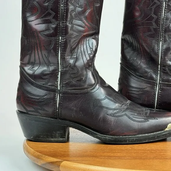 Mens Durango Mahogany Brown Leather Pointed Toe Tips Cowboy Western Boots Size 9