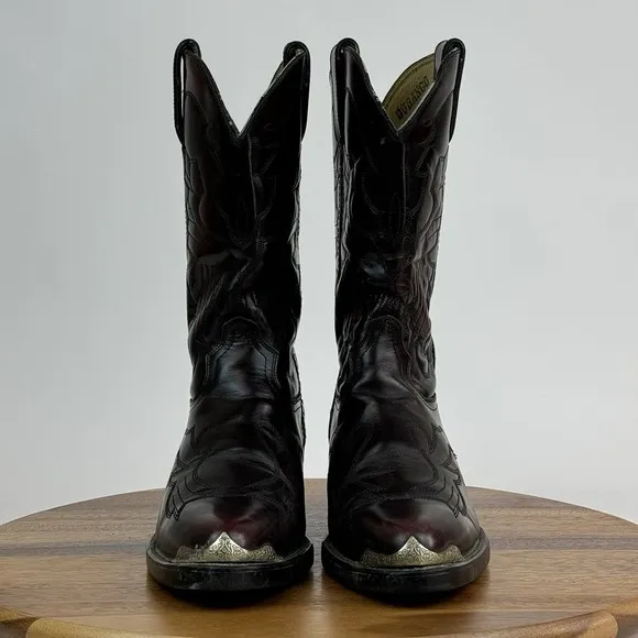 Mens Durango Mahogany Brown Leather Pointed Toe Tips Cowboy Western Boots Size 9
