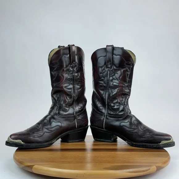 Mens Durango Mahogany Brown Leather Pointed Toe Tips Cowboy Western Boots Size 9