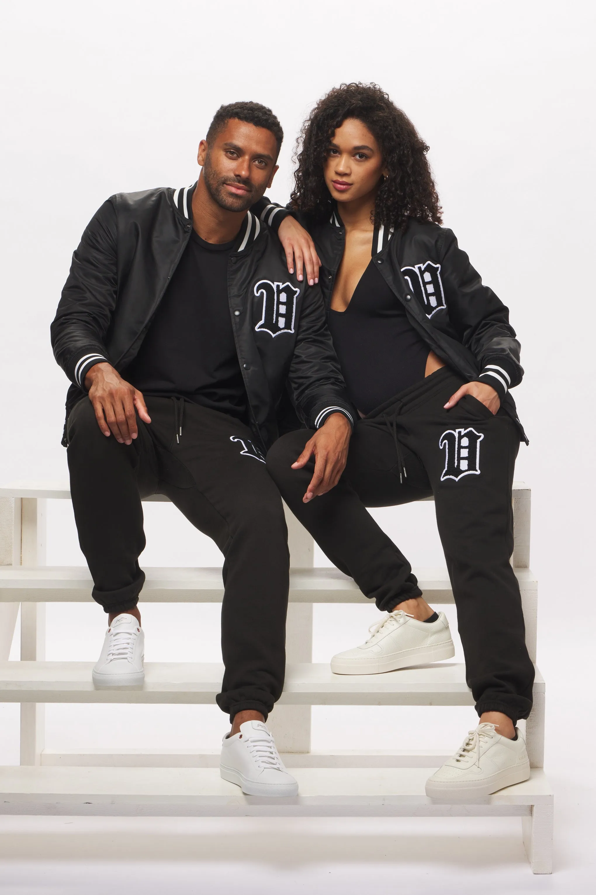 Men's - House of V - Black Varsity Chenille Patch Nylon Varsity Jacket